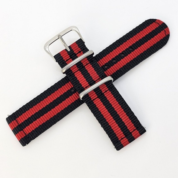Men's 22MM Canvas Nylon Watch Bands Quick Release Two-Piece‎ Straps Black Red - Picture 2 of 7